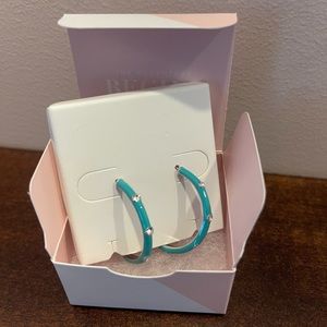 Origami Owl, Silver & Aqua Enamel Hoop Earrings with Swarovski Crystals, NWT